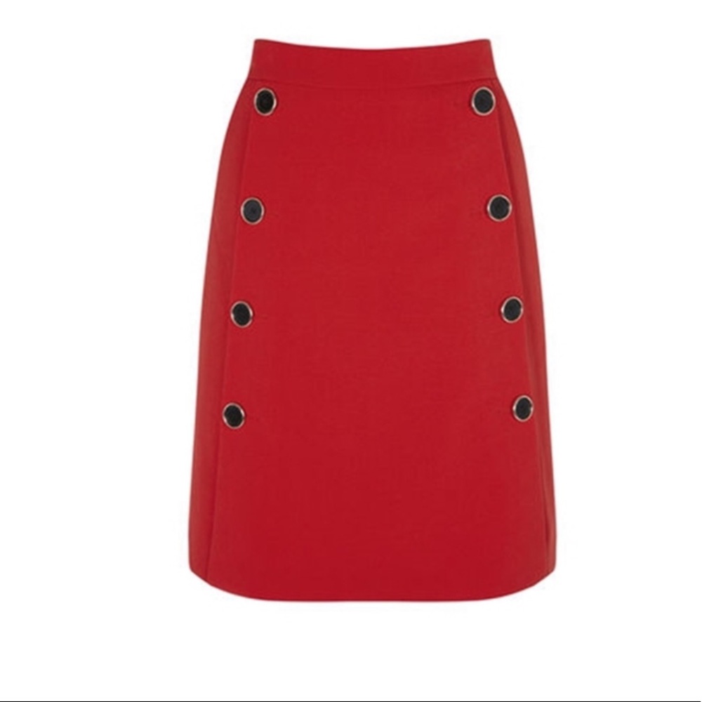 Karen Millen red skirt black buttons size 6